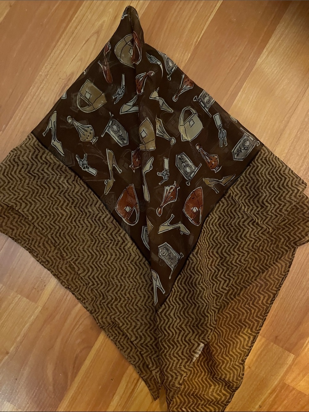 Vintage Brown Scarf with Fashion Accessory Print